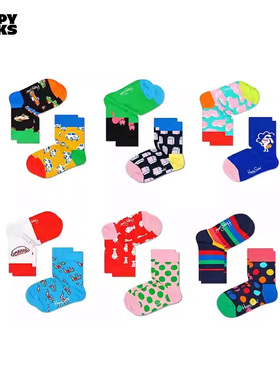 Happy Socks个性潮流秋冬新款童袜多巴胺彩色波点汽车中筒袜2双装