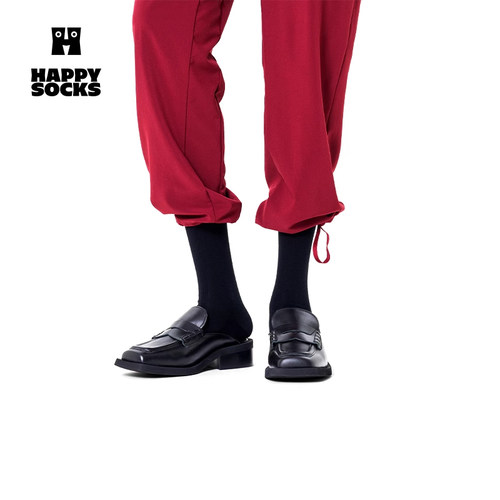 Happy Socks男女款情侣潮牌纯色黑色穿搭黑色袜子时尚中筒袜外穿