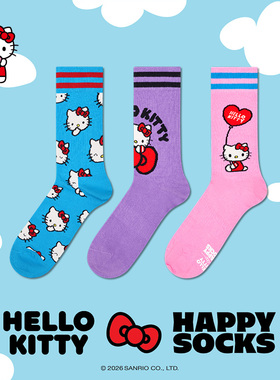 【2026新款Hello kitty联名】Happy Socks潮牌袜子可爱满印中筒袜