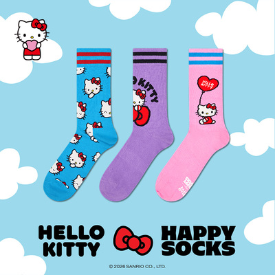 【2026新款Hello kitty联名】Happy Socks潮牌袜子可爱满印中筒袜