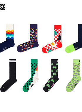 Happy Socks潮牌多巴胺女袜中筒袜时尚创意个性袜子外穿经典百搭