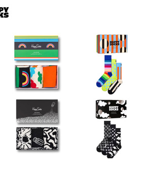 Happy Socks春秋款袜子男女潮牌多巴胺彩虹云朵袜中筒袜3双装礼盒