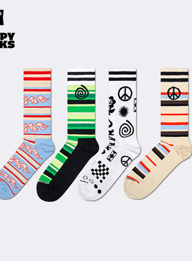 Happy Socks袜子女男袜秋季款情侣条纹火焰棉袜中筒袜时尚袜子