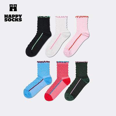 【春夏款】Happy Socks经典个性卷花边4/1袜子百搭潮流中筒袜女