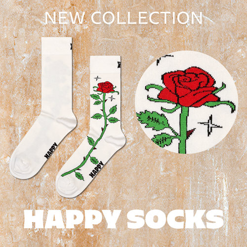 【春秋款】Happy Socks潮牌个性创意玫瑰花袜子小众送礼中筒袜