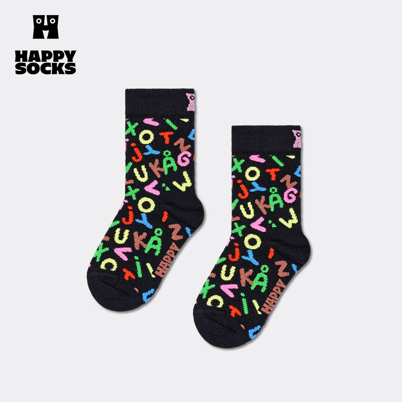 【2026新款】Happy Socks儿童中小童宝宝字母棉袜子舒适中筒袜