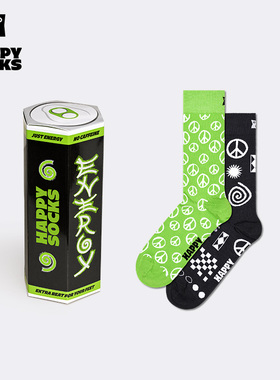 Happy Socks个性袜子女男袜秋季款能量之源中筒袜长筒袜2双装礼盒