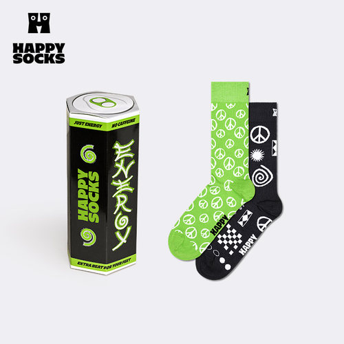 Happy Socks个性袜子女男袜秋季款能量之源中筒袜长筒袜2双装礼盒