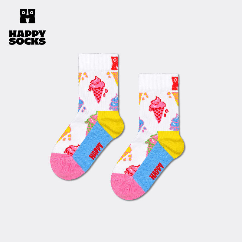 【2026新款】Happy Socks儿童中小童棉袜子可爱夏日冰淇淋中筒袜