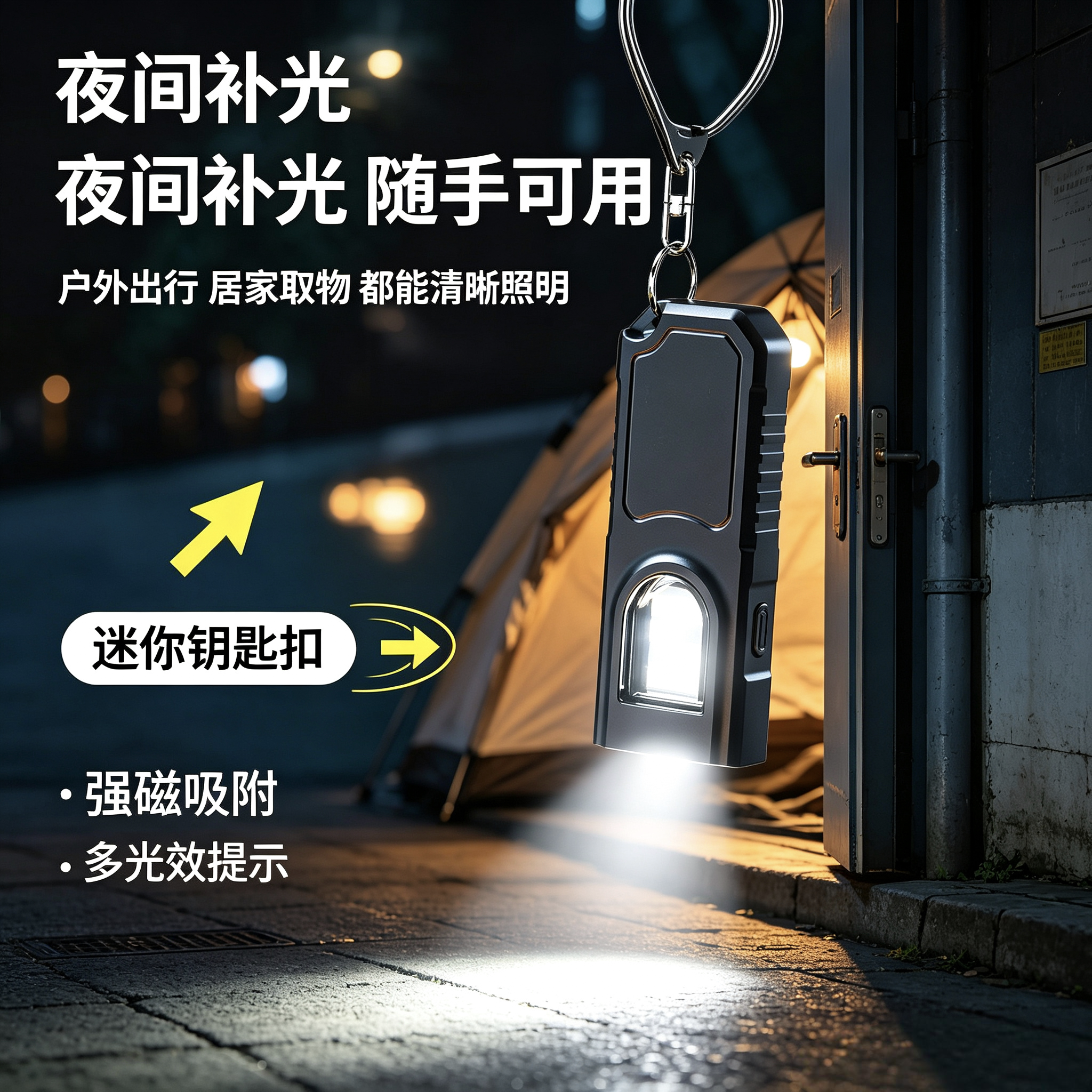 户外精品小手电迷你便携式应急出行照明LED可充电红蓝警示灯
