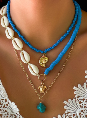 Female imitation pearl shell sunflower multi-layer necklace