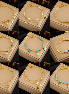 五角星吊坠脚链Double layered pentagram pendant ankle chain