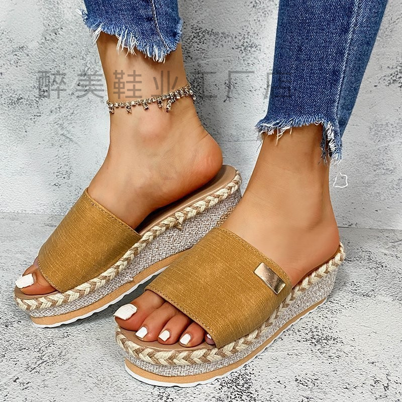 43 size thick sole sloping heel women's sandals大码女凉拖鞋