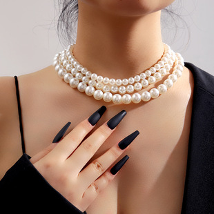 Women's white pearl necklace collarbone chain女珍珠项链