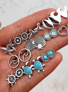 Starfish Shell Earrings 12 Pair Set Earrings女人耳环