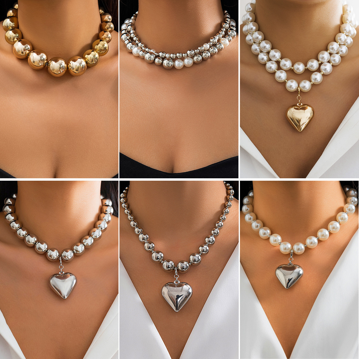 Large round bead necklace collarbone chain women's  necklace