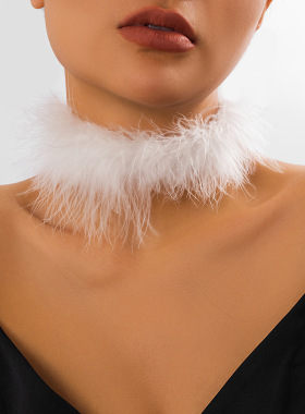 Short Feather Collar Ribbon Hairy Women's Necklace羽毛女项链