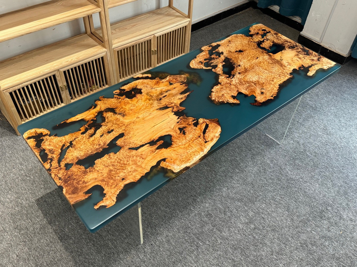 树脂河流桌香杉木瘤实木大板桌简约茶桌茶几原木板餐桌办公家具