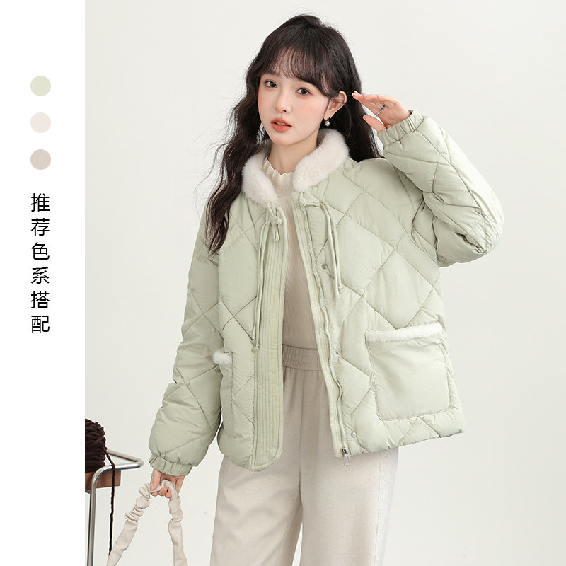 帛卡琪2025冬季新毛毛领短款棉服外套女新中式气质百搭面包服棉袄