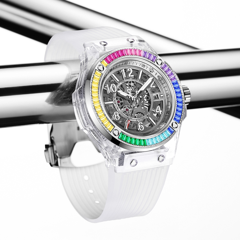 衡宝罗透明手表男女全自动机械情侣夜光防水彩钻圈十大品牌手表