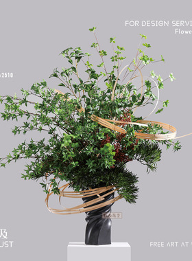 妖及现代绿色竹编仿真花摆件