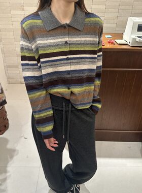 秋冬山羊绒复古撞色显瘦针织开衫