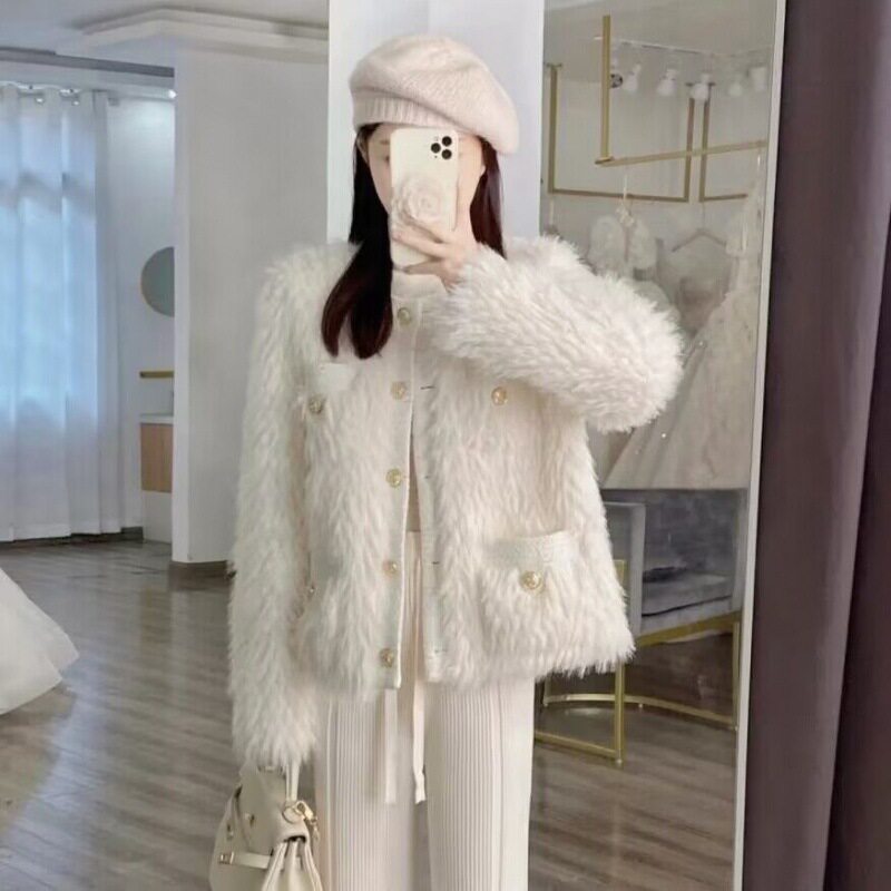 2023秋冬新款狐狸毛皮草外套短款小香风时尚年轻套装