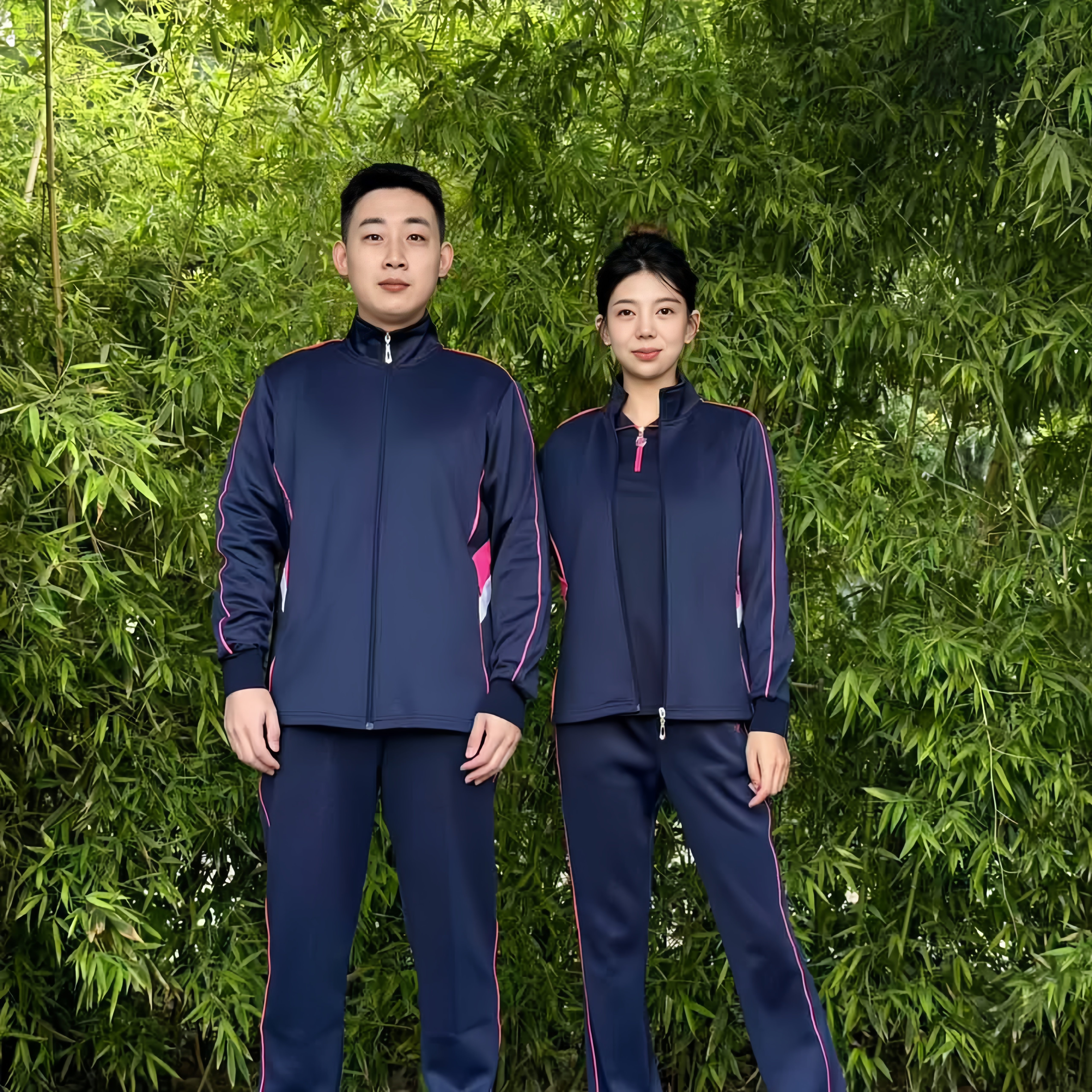 中国红安体育秋冬男女套装广场舞健身操团体运动服情侣新款三件套