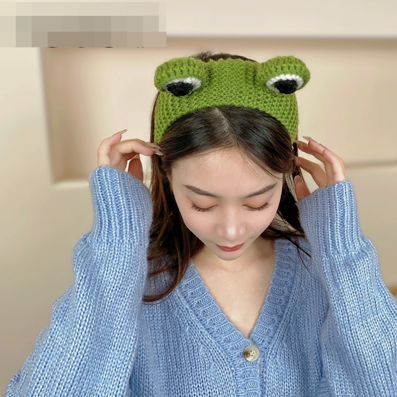 可爱大眼睛青蛙发箍女洗脸敷面膜卡通针织发卡带齿防滑压发宽头箍