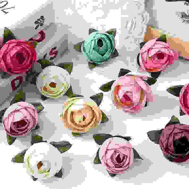 仿真小玫瑰喜糖盒装饰配件diy花环手环材料手工小花头饰工艺花