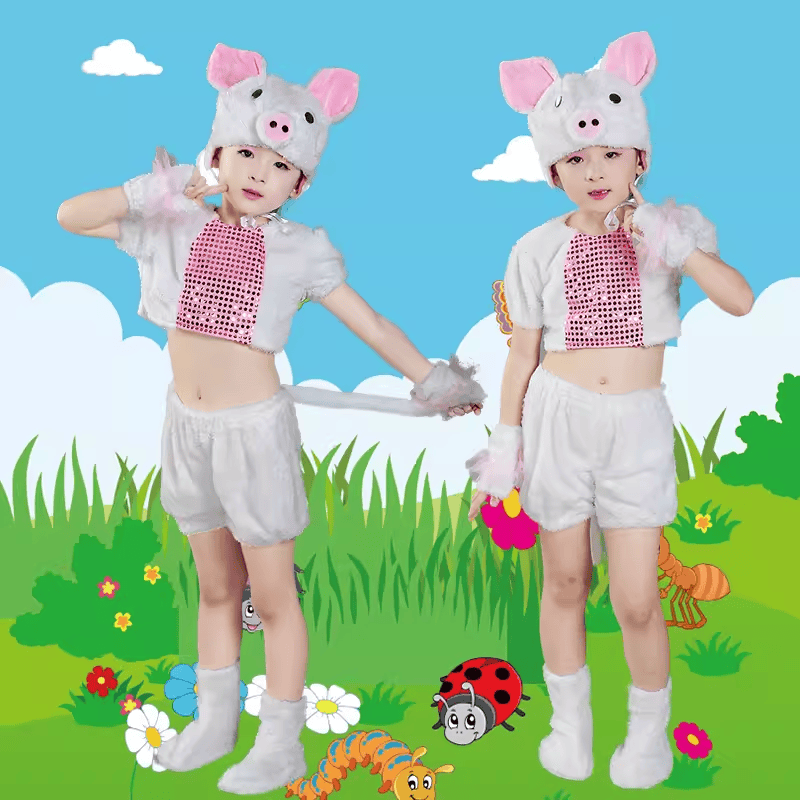 处理三只小猪儿童动物服演出服幼儿园猪之歌快乐的小猪幼儿表演服