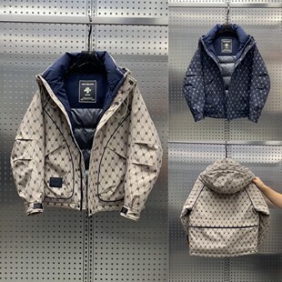 男士羽绒服2025印花连帽90潮流鸭绒冬季加厚新款保暖工装休闲外套