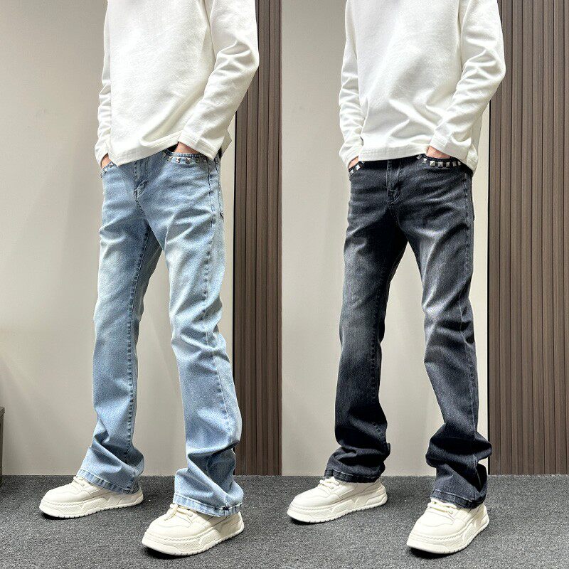 美式潮牌vibe微喇显瘦牛仔裤男款春秋新款宽松cheanfit直筒长裤子