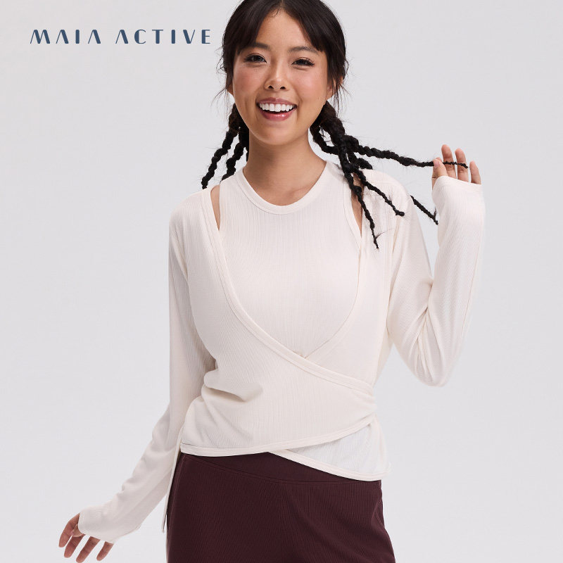 含莫代尔柔软罗纹肌理两件套长袖T恤瑜伽上衣女 MAIAACTIVE TL043,运动服/休闲服装,健身衣,淘宝优惠券,粉丝福利购,淘宝优惠卷