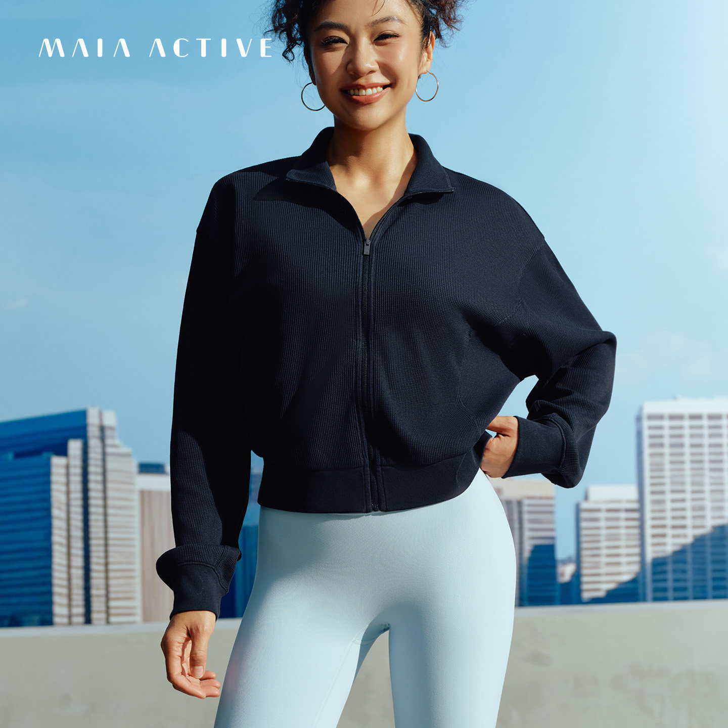 MAIA华夫格立领宽松短款运动夹克图片