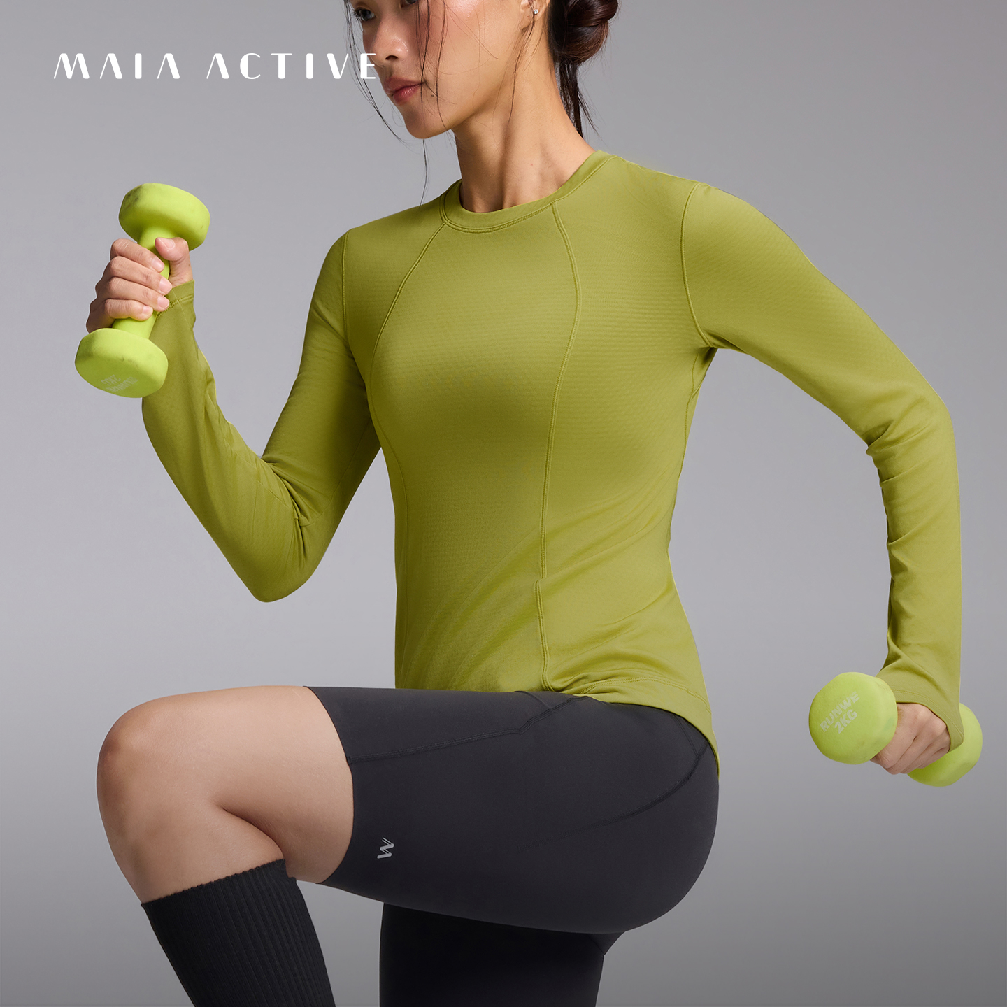 紧身小圆领打底衫干爽瑜伽上衣户外套头衫长袖运动T恤 MAIAACTIVE