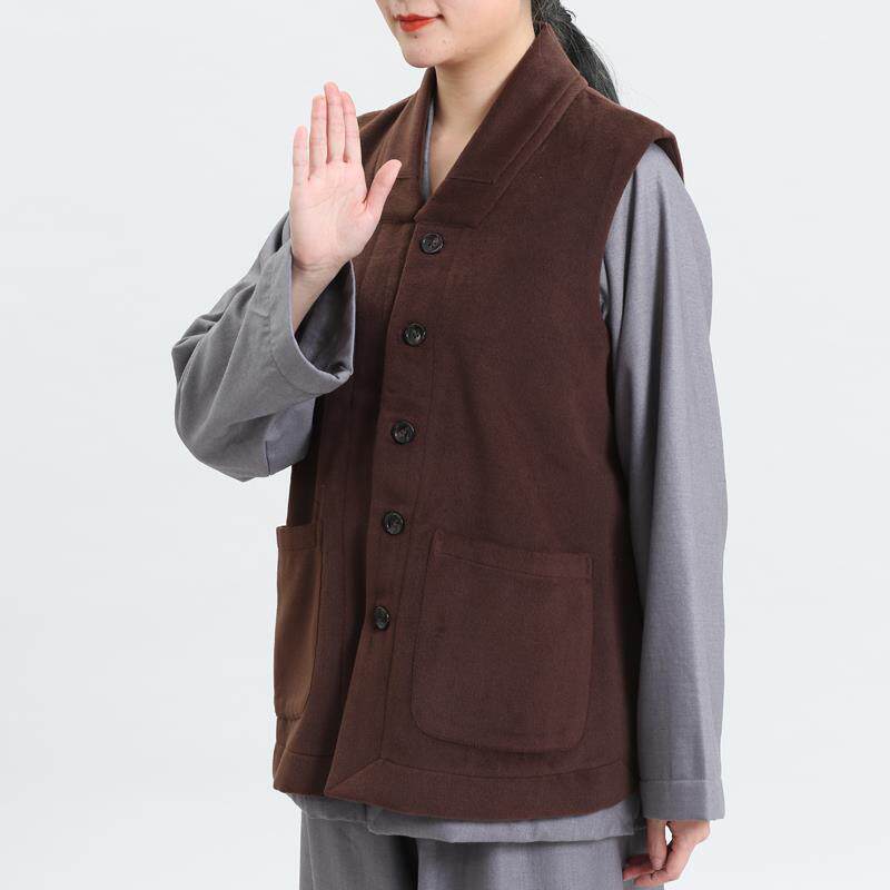 新款加绒马甲背心短伽蓝褂冬季僧服上衣和尚服马褂坎肩中国风男女