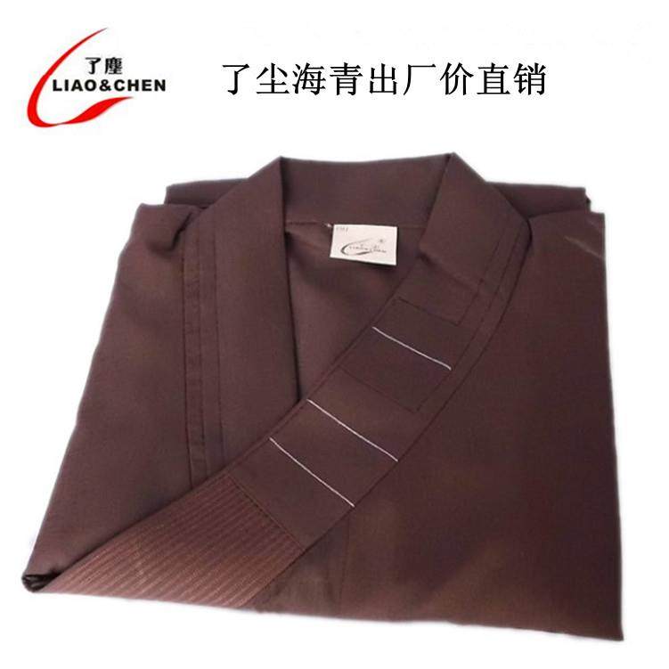 新款了尘牌居士海青僧衣僧服男女台麻不透明居士服海青 深咖啡色