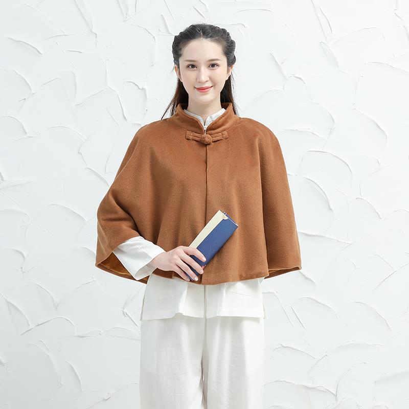 新款玄善僧服居士服外套短款打坐披风禅修斗篷加厚毛绒披风男女同