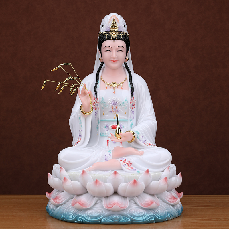 南海观音佛像摆件坐莲观世音菩萨像体真身普陀山家用供奉汉白玉