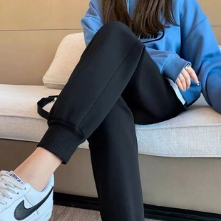 小个子九分显瘦休闲裤 黑色运动裤 卫裤 女冬季 加绒宽松束脚春秋新款
