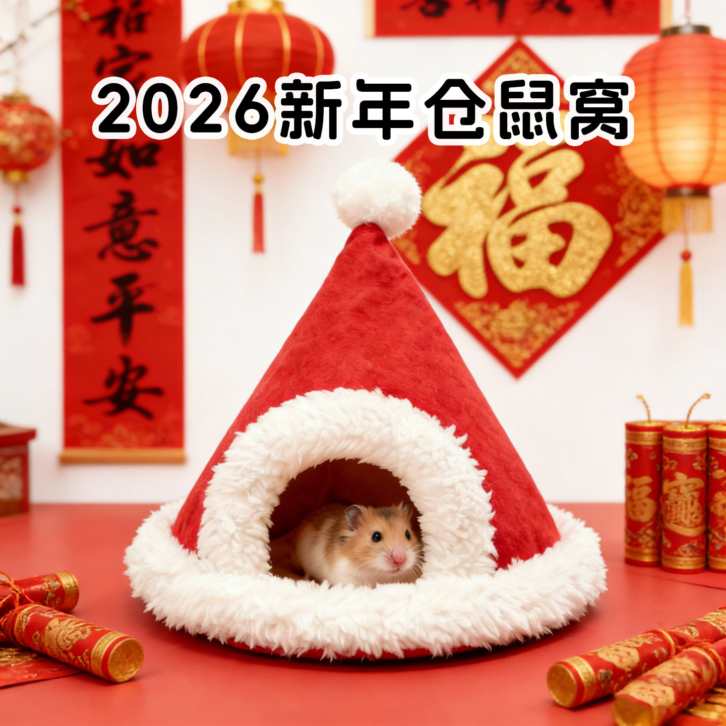 红色仓鼠躲避屋新年冬天保暖窝金丝熊过冬窝小宠房子睡觉窝棉窝