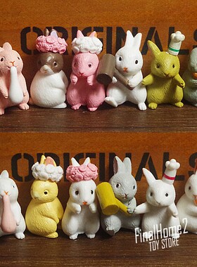 散货日本小兔子可爱呆萌小动物科教蛋糕模型摆件玩具扭蛋公仔玩偶