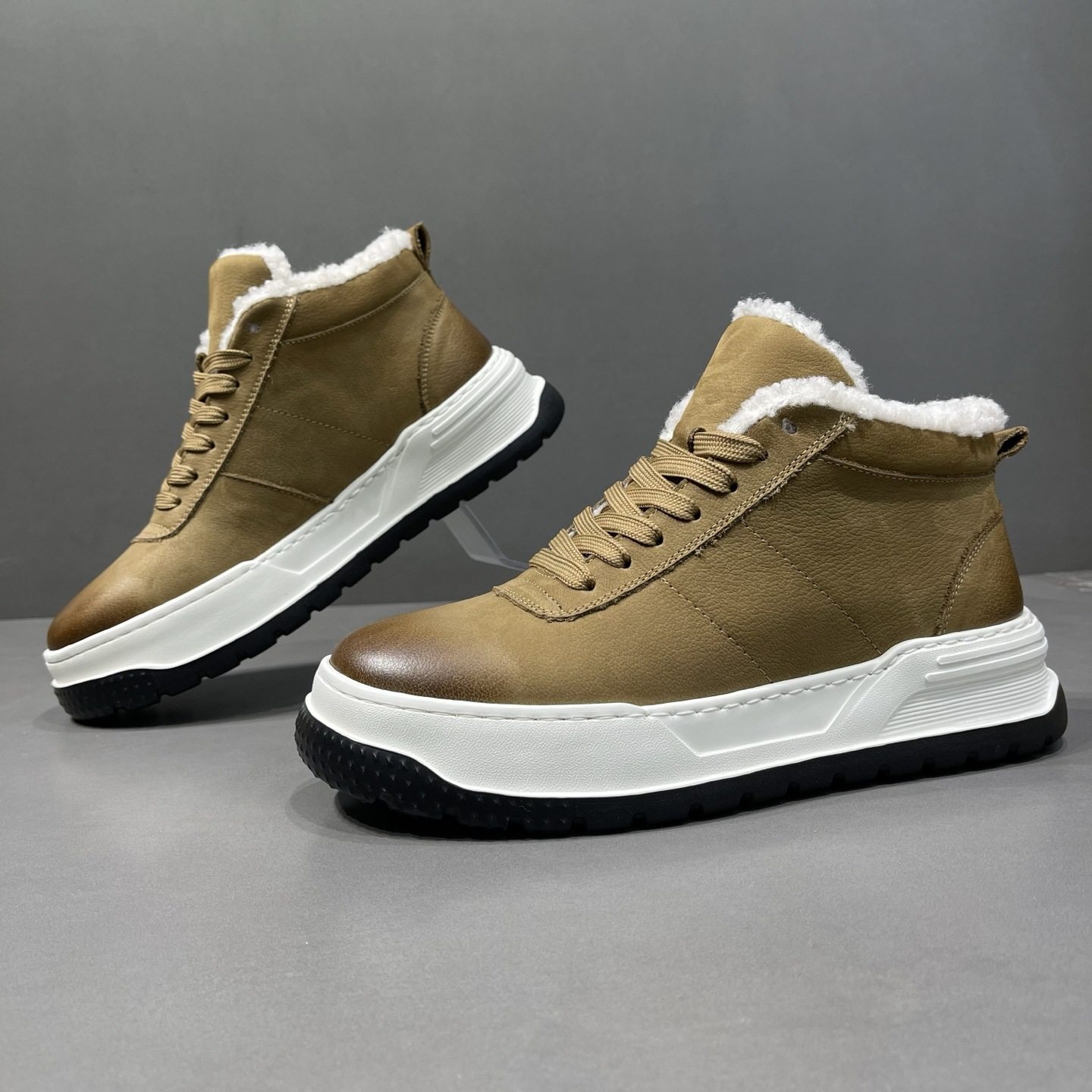 男鞋秋冬2025新款复古厚底老爹鞋加绒潮鞋男士休闲真皮高帮板鞋,流行男鞋,棉鞋,淘宝优惠券,粉丝福利购,淘宝优惠卷