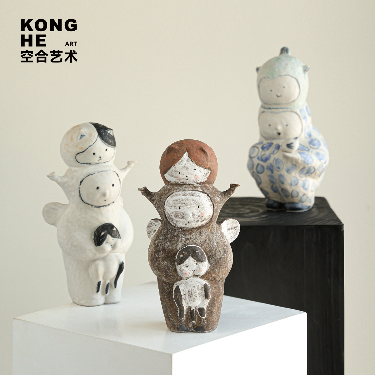现代趣味叠叠乐娃娃手工陶瓷雕塑