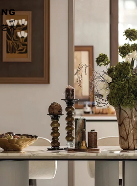 中古风琉璃烛台果盘花艺组合