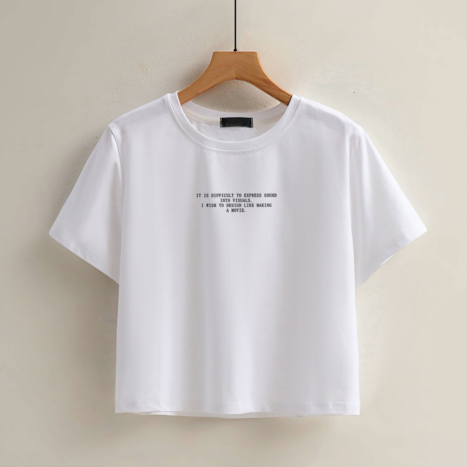 女童字母t恤2026新款白色高腰短款圆领短袖夏季中大童正肩上衣