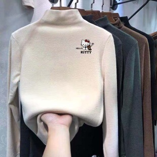 女童德绒早春秋冬半高领莫代尔长袖T恤加绒儿童内搭学生打底衫ins