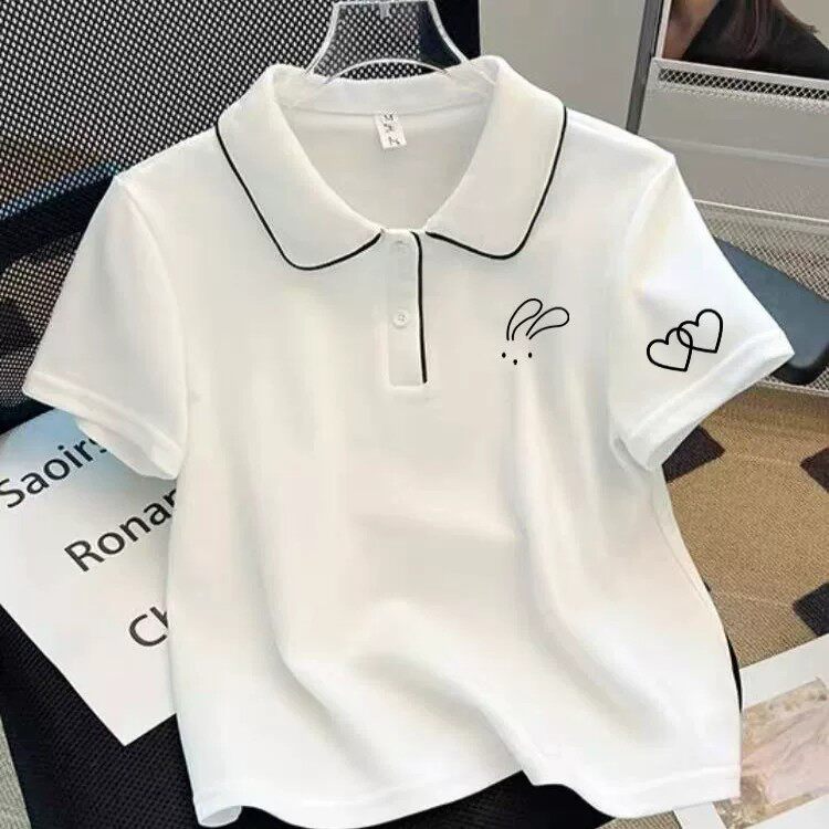 女童polo衫2026夏季新款儿童短袖T恤中大童女孩洋气白色上衣纯棉