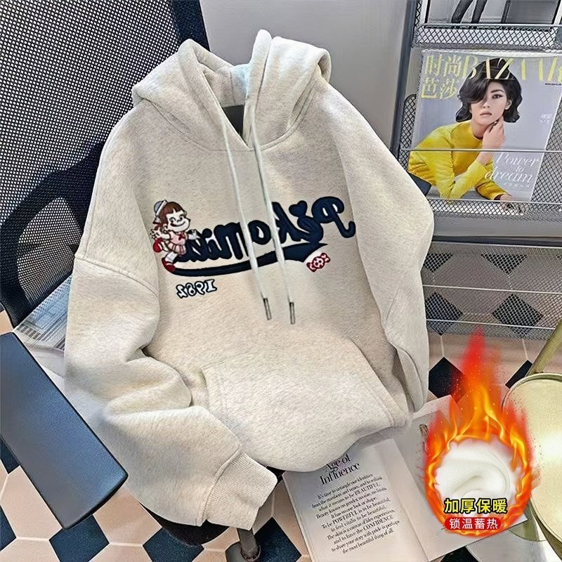 纯棉女童连帽卫衣女秋冬季2025新款加绒宽松百搭加厚长袖上衣外套